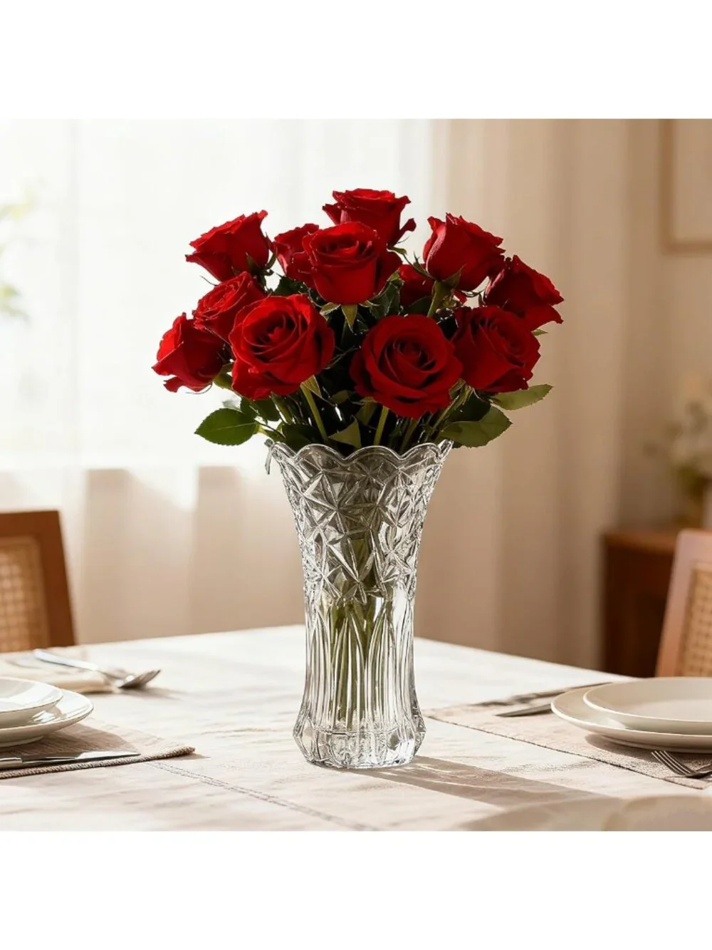 Set of 2 Large Clear Glass Flower Vases - Modern Cylinder Centerpieces for Home